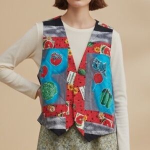 Vintage Silk Cottagecore Garden Patchwork Graphic watermelon bell pepper Vest